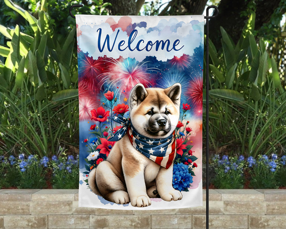 Akita Patriotic Welcome Garden Flag