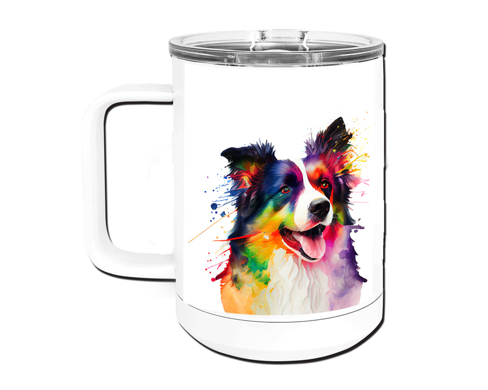 Border Collie 15 oz Stainless Steel, Double-Wall Vacuum Insulated Travel Coffee Mug