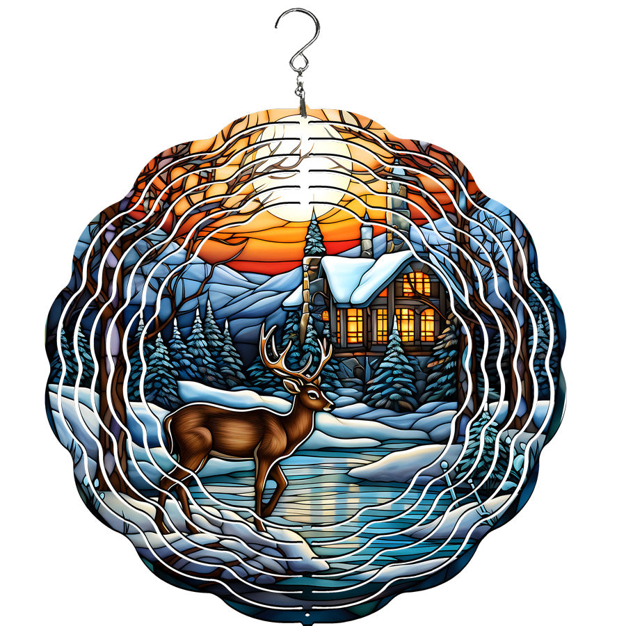 Wintery Cabin Scene Wind Spinner