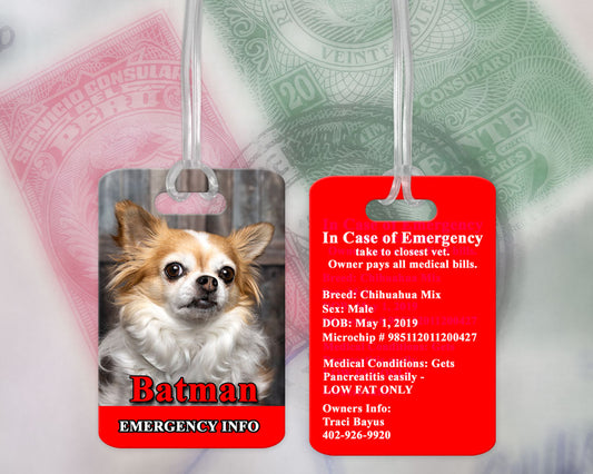 Pet Emergency Information Luggage Tag