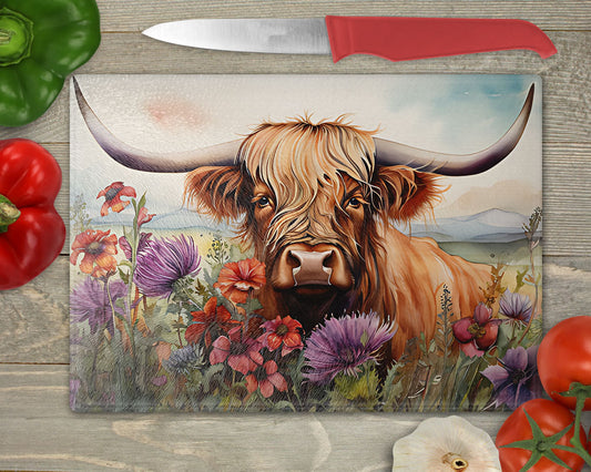 Highland Cow Flowers Cutting Board