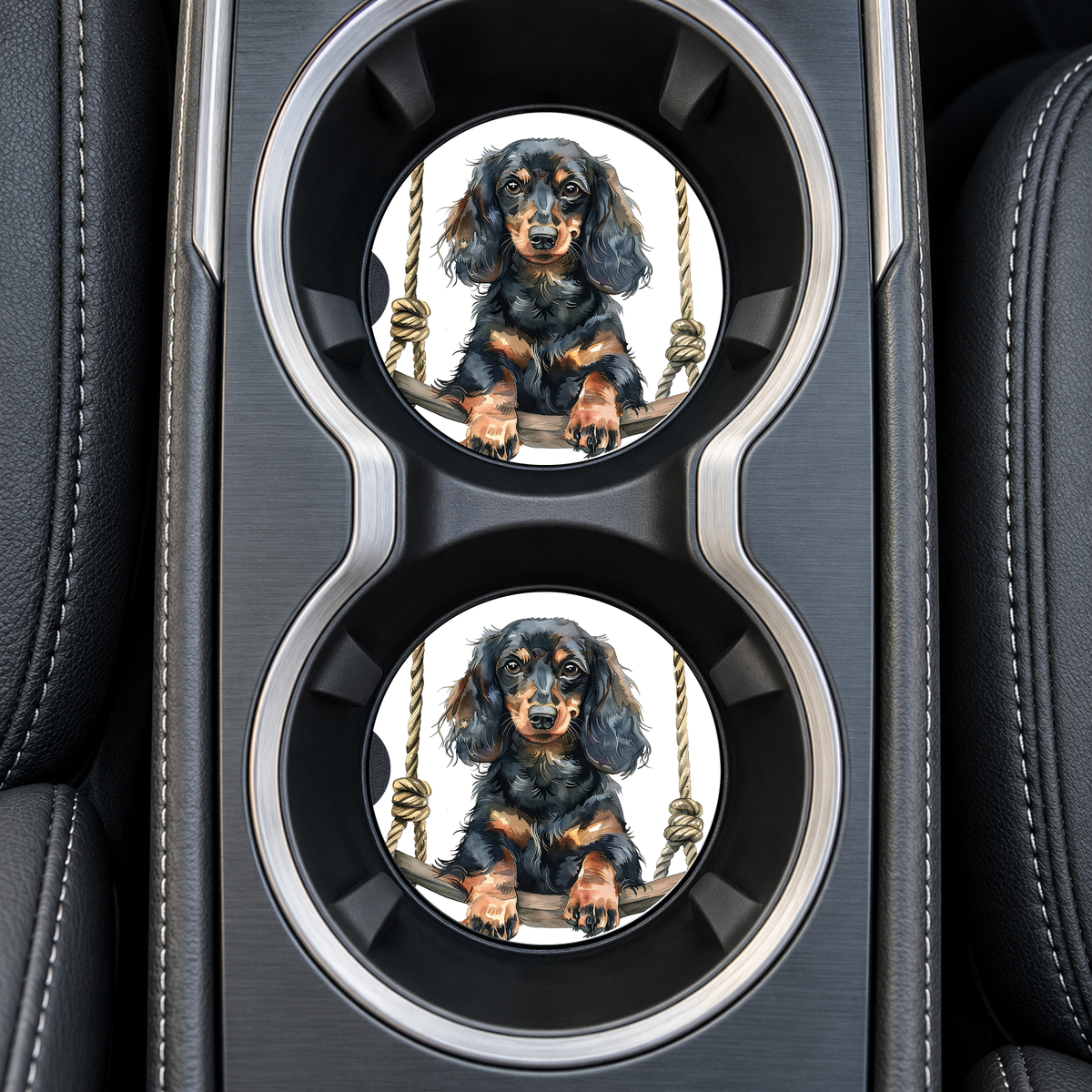 Black Dachshund Swing Sandstone Car Coasters – Set of 2