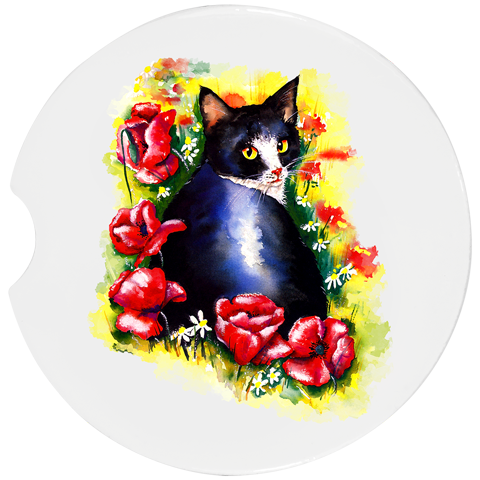 Cat Car Coasters – Floral – Black