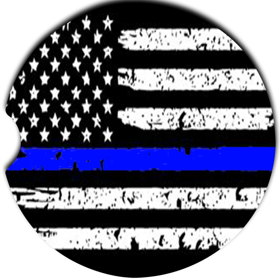 Police Officer Blue Line Flag Car Coasters