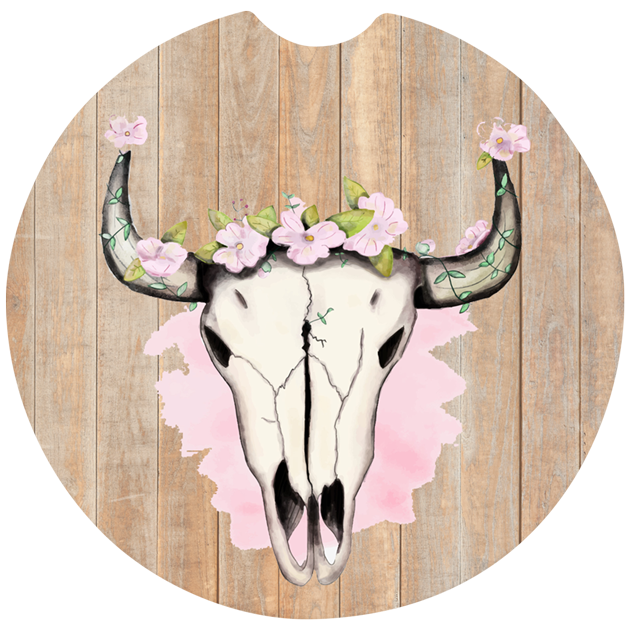Boho Skull Car Coasters – Pink Flowers