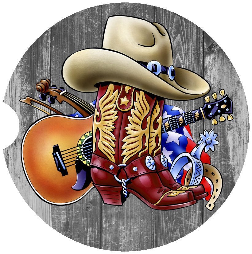 Cowboy Car Coasters – Boots & Guitar