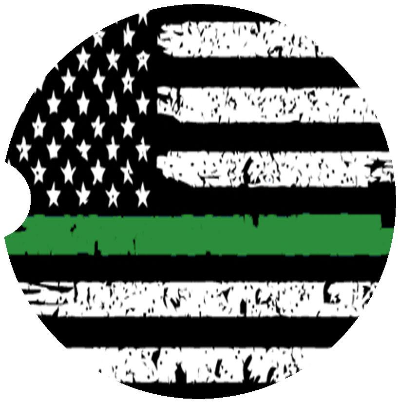 Military Green Line Flag Car Coasters