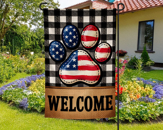 4TH of July Paw Print Garden Flag
