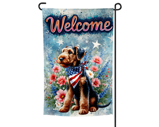 Airedale Patriotic  Welcome Garden Flag