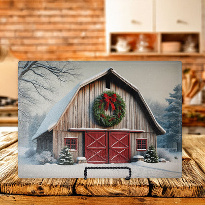 Winter Barn Scene Cutting Board