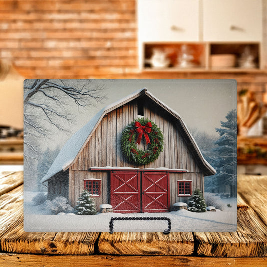 Winter Barn Scene Cutting Board