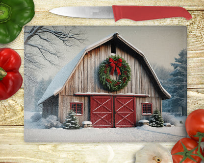 Winter Barn Scene Cutting Board