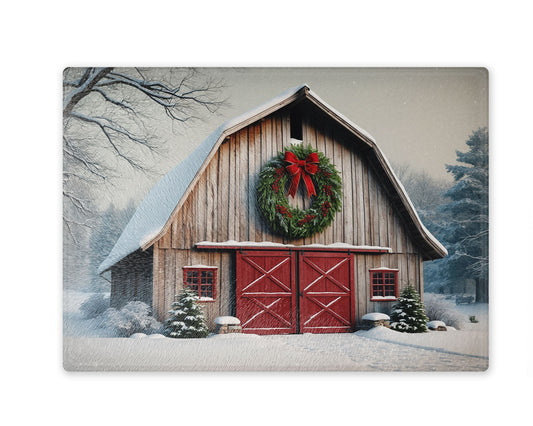 Winter Barn Scene Cutting Board