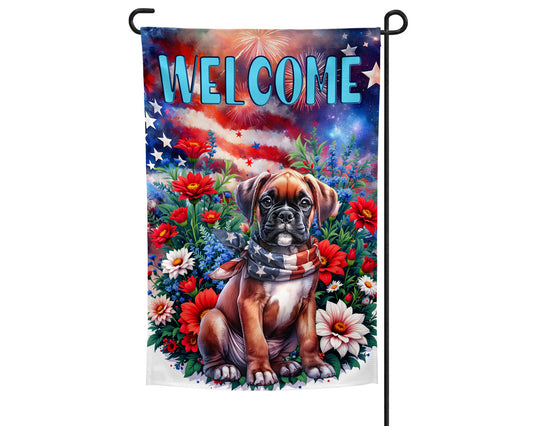 Boxer Patriotic Welcome Garden Flag