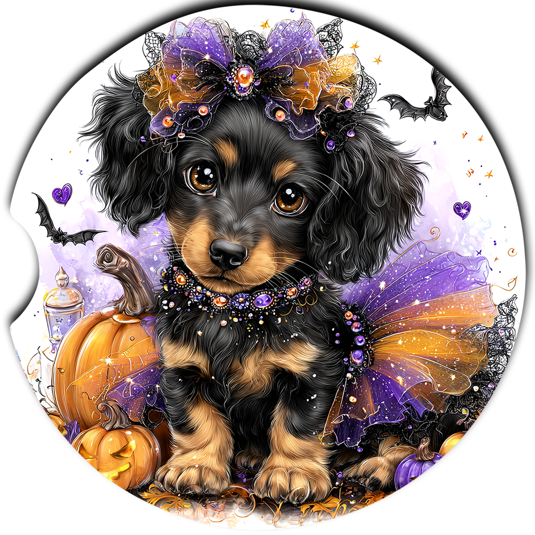 Dachshund Puppy Halloween Bat Tutu single coaster design