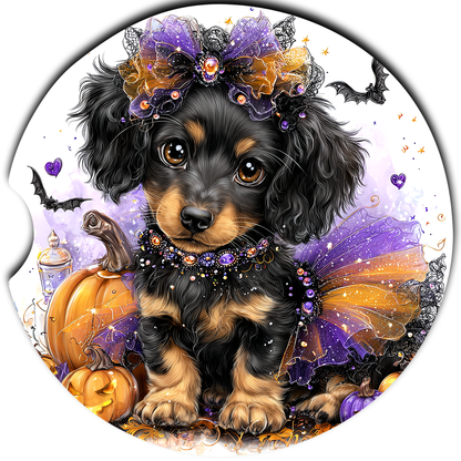 Dachshund Puppy Halloween Bat Tutu single coaster design