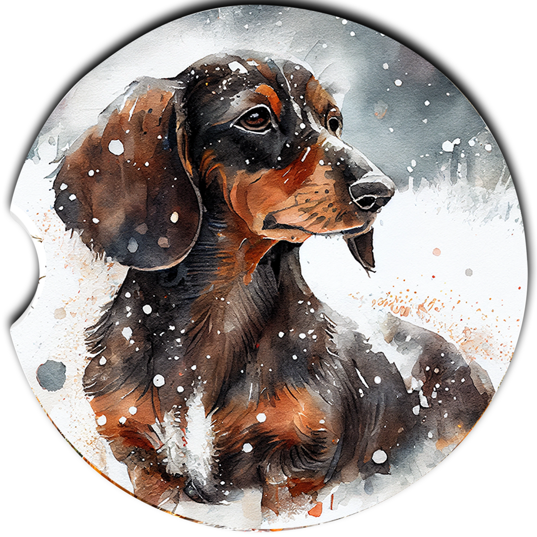 Dachshund Snow single coaster design