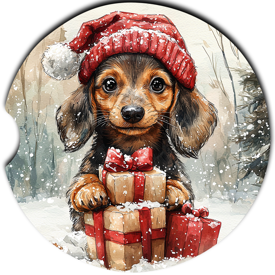 Christmas Dachshund Puppy single coaster design