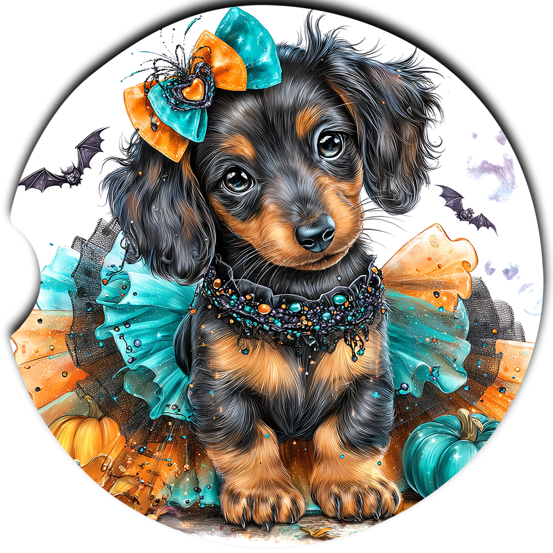 Dachshund Puppy Halloween Tutu single coaster design