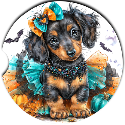 Dachshund Puppy Halloween Tutu single coaster design