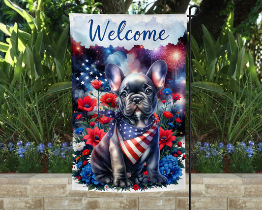 French Bulldog Patriotic Welcome Garden Flag
