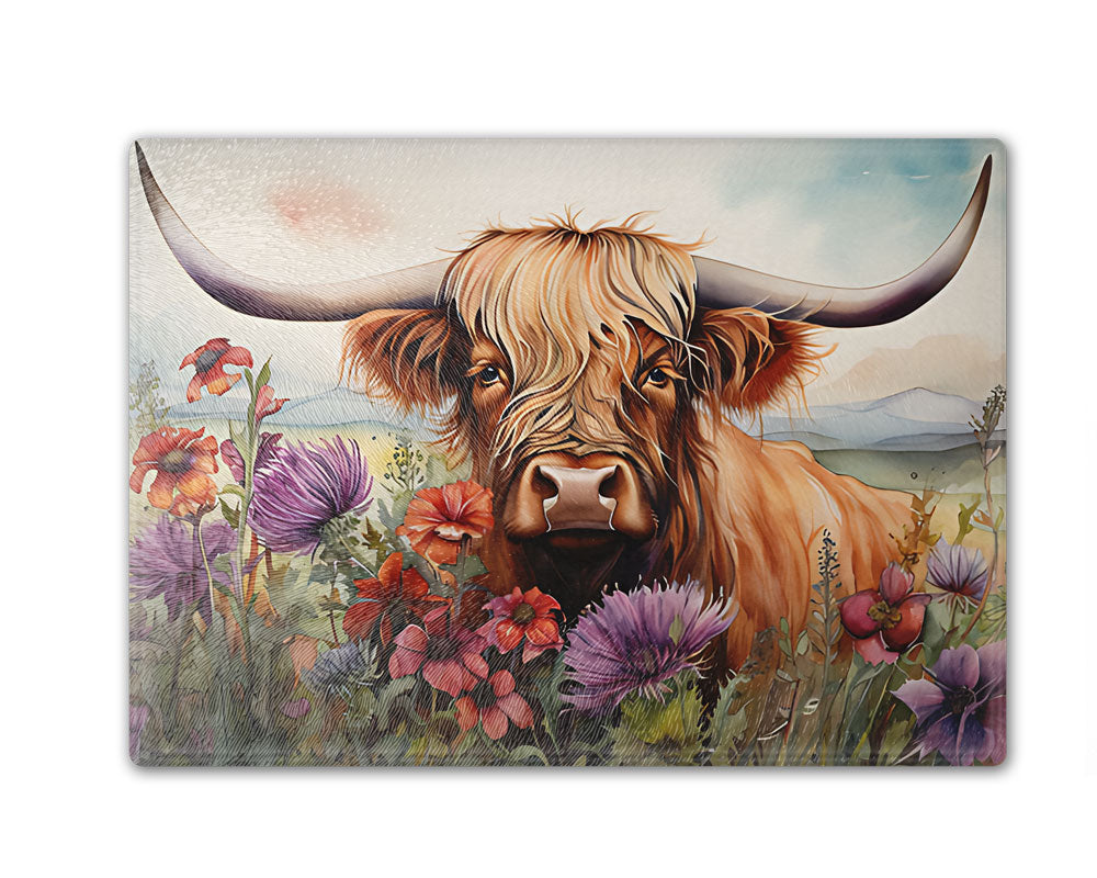 Highland Cow Flowers Cutting Board
