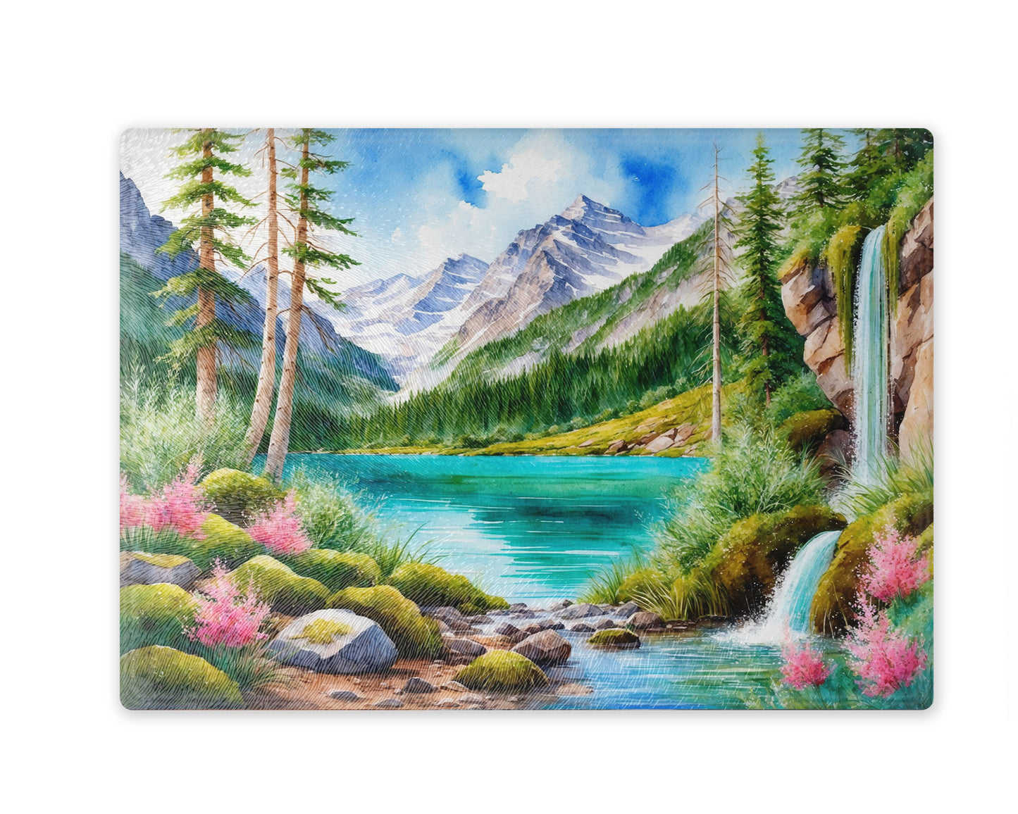 Mountain Lake Waterfall Landscape Cutting Board