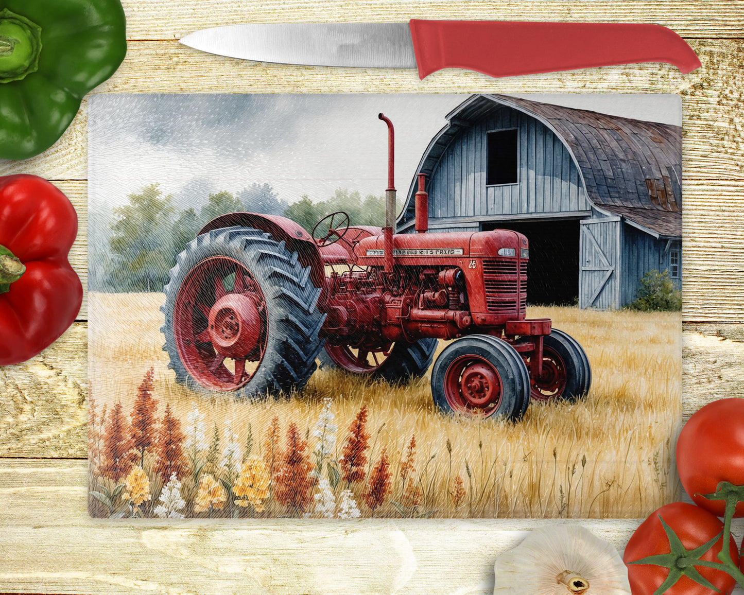 Vintage Red Tractor Cutting Board