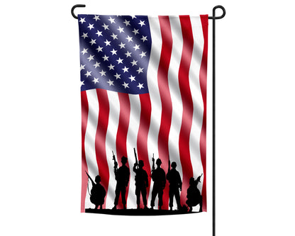 US Flag with Soldiers Garden Flag