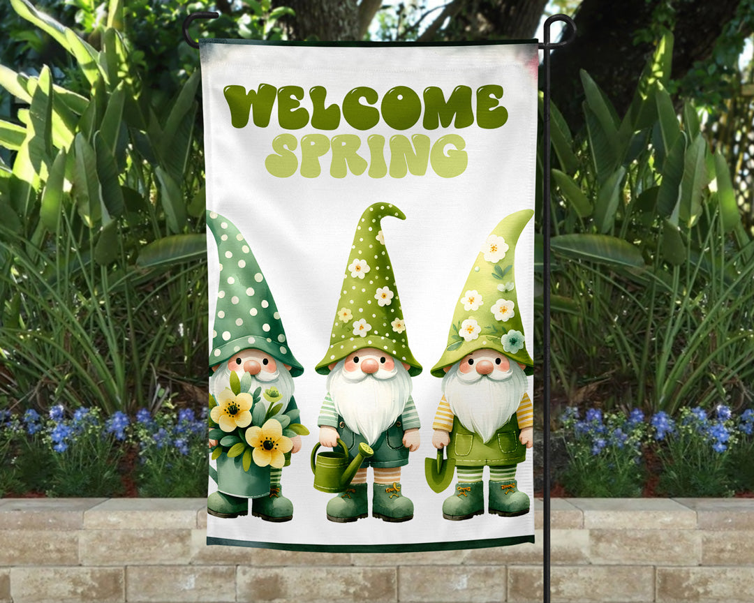 Welcome Spring Gnomes Garden Flag