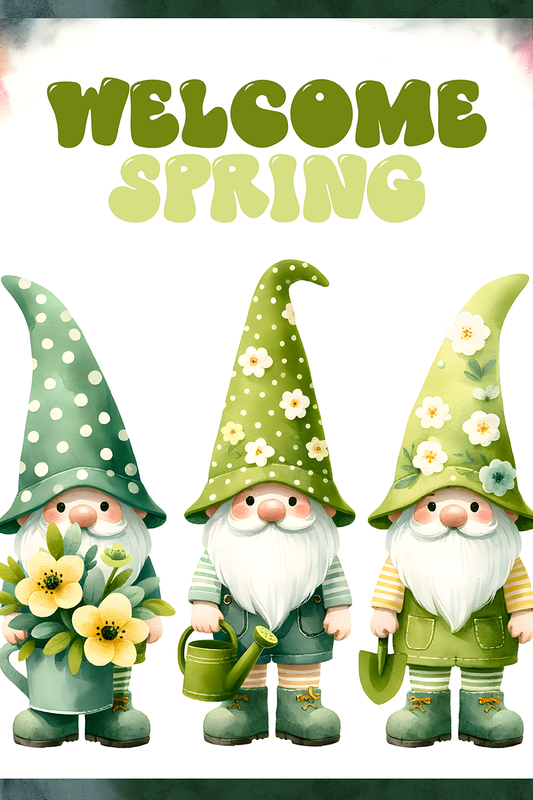Welcome Spring Gnomes Garden Flag