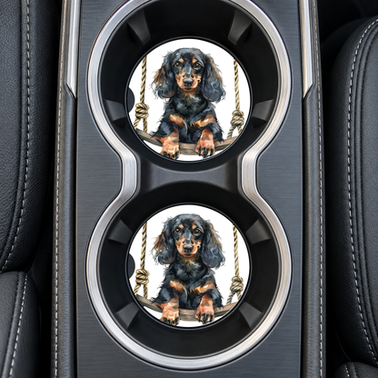 Black Dachshund Swing Sandstone Car Coasters – Set of 2