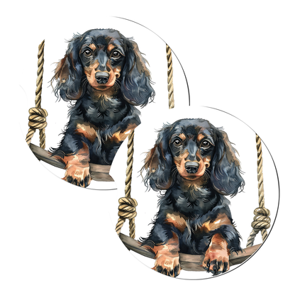 Black Dachshund Swing Sandstone Car Coasters – Set of 2