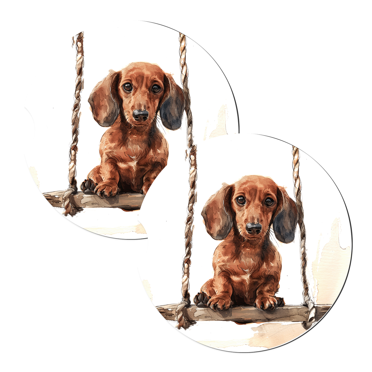 Dachshund Swing sandstone car coasters, set of 2