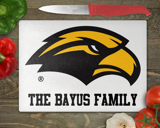 University of Southern Mississippi Golden Eagles Glass Cutting Board